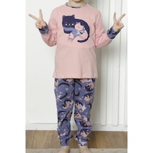 Kız Çocuk Uzun Kollu Pijama Takımı Pamuklu Likralı Gül Kurusu 85394 R28