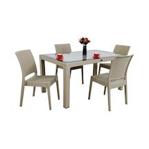 Depootoptan Mandella Elit Rattan 90 x 150 CM 4 Kişilik Elit Sandalye Camlı Masa Ta (533390021)