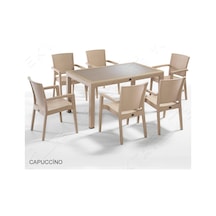 Novussi Liverno Rattan Masa Koltuk Takımı 90x150 Camlı Cappucino