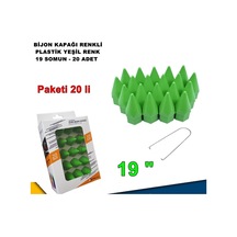 Sivri Mermi Tip Bijon Kapağı Plastik Yeşil Renk 19 Mm Bijon Uyumlu 20 Adet