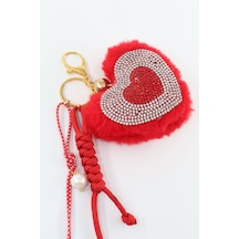 Anahtarlık Çanta Charm. Ayna Süsü. Çanta Aksesuarı. Anahtarlık Taşlı Peluş Kalp Ip Inci Çanta Charmı