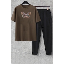 Uyguntarz Unisex Butterfly 2'li Eşofman Takımı Kahverengi