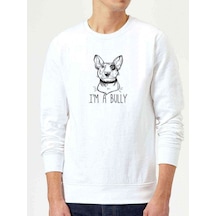 I'M A Bully Baskılı Beyaz Erkek Örme Sweatshirt