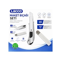 Lacco Alumunex Maket Bıçağı Seti 1 Maket Bıçağı + 1 Yedek Uç 18 Mm Alüminyum Gövde Profesyonel Kesici