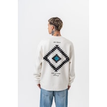 Respire Erkek Memory Baskılı Bisiklet Yaka Oversize Sweatshirt Ekru
