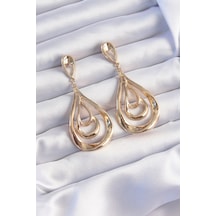 Ezoconcept Pirinç Gold Renk Kıvrımlı Damla Görünüm Sallantılı Küpe Çok Renkli