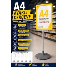 A4 Ayaklı Çerçeve Seti Yuvarlak Tabanlı Teleskopik Fiyat Etiketi Standı Sarı