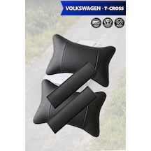 Volkswagen Tcross Uyumlu Set Siyah Lüks Deri Kemer Koruyucu Deri Yastık