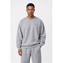 Erkek Respire Basic Oversize Sweatshirt Gri Melanj
