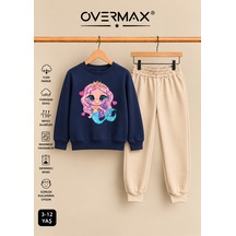 Overmax Deniz Kızı Baskılı Kapüşonsuz Sweatshirt Eşofman Takımı 3-12 Yaş Lacivert-bej - 921001102 Lacivert-bej