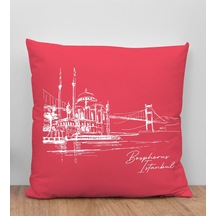 Bk Gift İstanbul Tasarımlı Kırmızı Kırlent Yastık, Arkadaşa Hediye, Ev Dekorasyonu, Ev Hediyesi-5