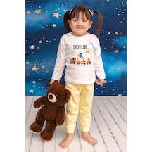 Pia Baby İsimli Erkek Çocuk Pijama Takımı %100 Pamuk Penye İsme Özel Baskılı Kişiselleştirilebilir Pijama Seti 20507s14pi Krem