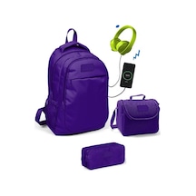 Coral High Kız Çocuk Mor 3'lü Çanta Takımı - Usb Soketli