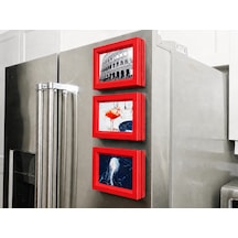3d Baskı 3lü Magnet Fotoğraf Çerçevesi Seti - Buzdolabı İçin Mini Manyetik Resim Çerçevesi, Dekoratif Magnet-kırmızı