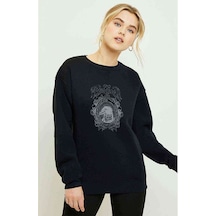 Muinaiset Baskılı Siyah Kadın Sweatshirt