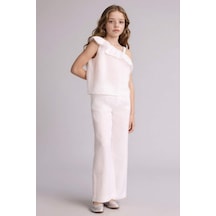 Defacto %100 Keten Wıde Leg Geniş Paça Beyaz Pantolon Kız Çocuk G8373a826smwt34 Beyaz-wt34