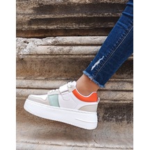 Gdt Ayakkabı Bej Turuncu Kalın Taban Bağcıklı Cırtlı Kadın Spor Ayakkabı 001