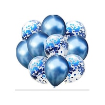 10 lu Mavi Konfetili Krom Balon Seti