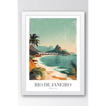 Rio De Janeiro Brazil Vintage Seyahat Posteri Çerçeveli Tablo - Premium Tropikal Sahil Duvar Dekoru Beyaz