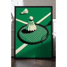 Tenis Raketi Siyah Ahşap Çerçeveli Poster, Dekoratif Spor Duvar Tablosu