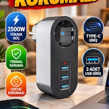 2500w Termal Korumalı Güvenlikli Priz 3 Usb, Type-c Ve Çocuk Koruması Diğer