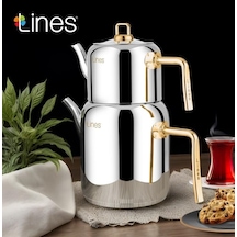 Lines Mercan Metal Kulp Paslanmaz Çelik Çaydanlık Bej