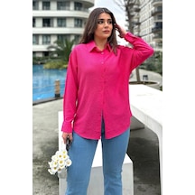 WeShaya Kadın Fuşya Basic Model, Gofre Kumaş, Salaş Gömlek Fuşya