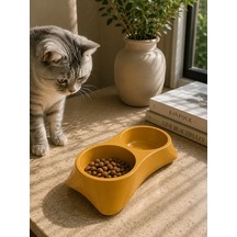 İkili Model Beton Kedi Köpek Mama Ve Su Kabı 24cm 12cm 5cm - Bronz