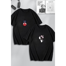 Unisex Kadın Erkek Spiderman Kuromi Sevgili Çift Kombini Tasarım Oversize Tshirt 2'li Siyah Mck0140 Siyah