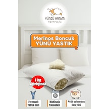 %100 Doğal Merinos Boncuk Kuzu Yünü Dolgulu Yastık 50 X 70 Cm Ebat 1000 Gram Beyaz