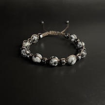 Yıldız Doğal Taş Karlı Obsidyen Hematit Unisex Doğal Taş Bileklik Siyah