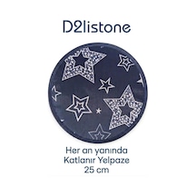 Star Desenli Katlanabilir Yuvarlak Yazlık Taşınabilir Çantalı El Yelpazesi 25cm