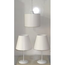 3 Lü Yatak Odası Abajur Avize Seti (Beyaz Renk)