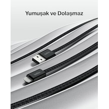 2&apos Li Örgülü Usb-a - Lightning Kablo, 1,5 M, Yumuşak, Esnek Ve Hızlı Şarj Kablosu, 14 Ve Önceki Modeller, 9. Nesil İpad Ve Airpods İle Uyumlu, Siyah