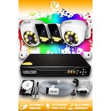 Elitcam 4 Kameralı Süper 2 İç Kamera Set 100 GB 5 MP 2K Net Renkli Gece Görüşlü Güvenlik Kamerası Sistemi
