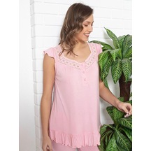 Limissi İmissi Ohusa V Yaka Fırfırlı Pijama Takımı - Pembe L / Xxl