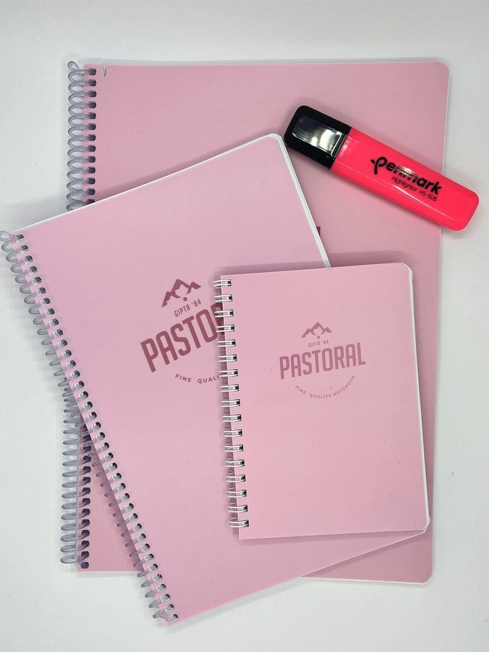 Pastoral 3'lü Çizgili Defter Seti Plastik Kapak Spiralli A6,a5,a4 80yp,96yp,96yp. Pembe