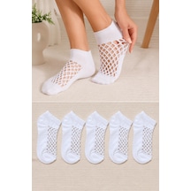 Hitit Socks Kadın 5 Çift Premium Kalite File Tasarım Bilek Çorabı Beyaz