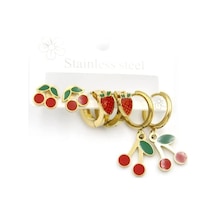 6'lı Set Meyve Küpe - Altın Çok Renkli