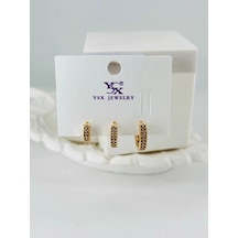 Zirkon Taşlı Üçlü Kombin Küpe Çok renkli 48346496