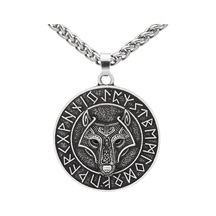 Viking Savaşçı Kurt Kabartma Nordik İskandinav Rune Titanyum Pasl Çok Renkli