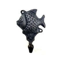 Antika Tarz Dekoratif Pirinç Balık Figürlü Askı - 84x51mm, Oksit Renkli