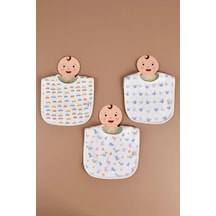 E&f Store Erkek Bebek 3'lü Sıvı Geçirmez Mama Önlüğü Seti - Model 1 Çok Renkli