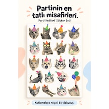 Parti Kedileri Sticker Seti Komik Kedi Çıkartmaları, Doğum Günü, Hediye Paketi, Defter Ve Laptop Sticker Çok Renkli