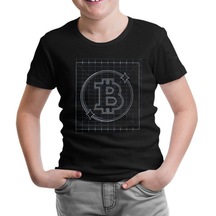 Bitcoin - Grid Logo Siyah Çocuk Tshirt