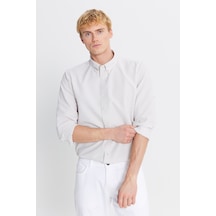 AC&Co / Altınyıldız Classics Erkek Bej Tailored Slim Fit Dar Kesim Düğmeli Yaka Gofre Desenli Gömlek Bej