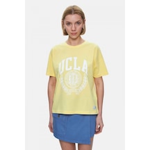 Avalon Açık Sarı Bisiklet Yaka Baskılı Oversize Kadın Tshirt Açık Sarı