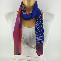 Tedz Collection Paredora Floral Gece Mavisi Uzun Fular Çok Renkli