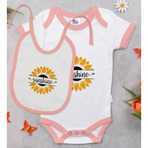 Bk Kids Sunshine Tasarımlı Pembe Bebek Body Zıbın Ve Mama Önlüğü Çok Renkli