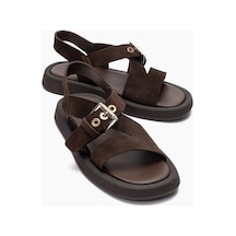 Luvishoes Rıven Kahverengi Süet Hakiki Deri Tokalı Kadın Sandalet